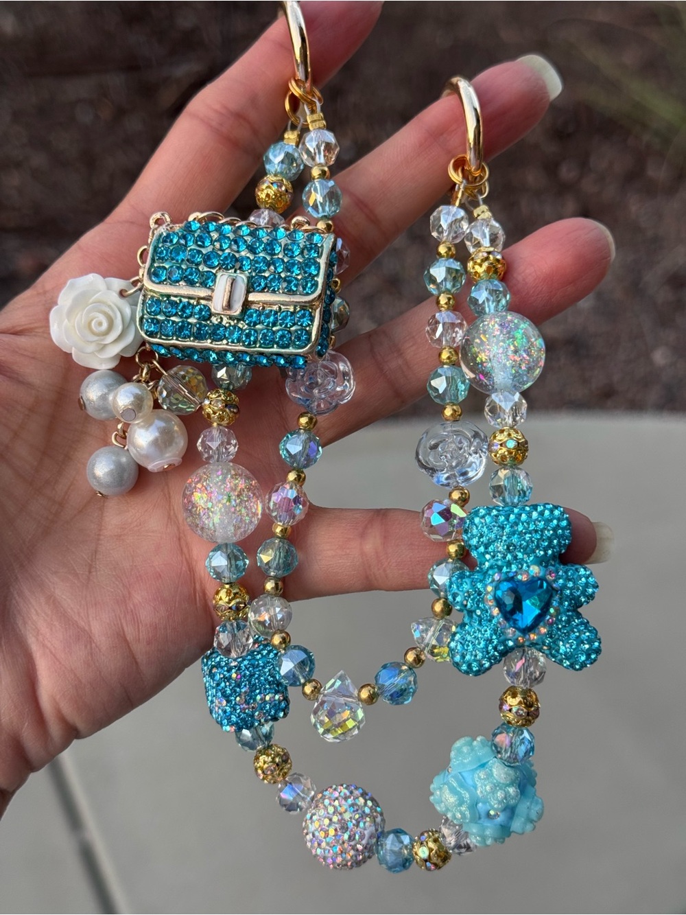 Turquoise Blue Crystal Beaded Rhinestone handbag charm
